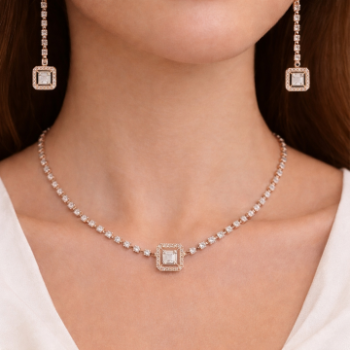 Lab-Grown Diamond Square Halo Chain Necklace Set